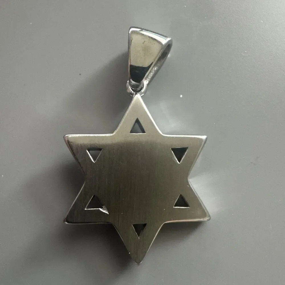Star Of David Evil Eye Stainless Steel Pendant 24” Chain Jewish Religious Israel